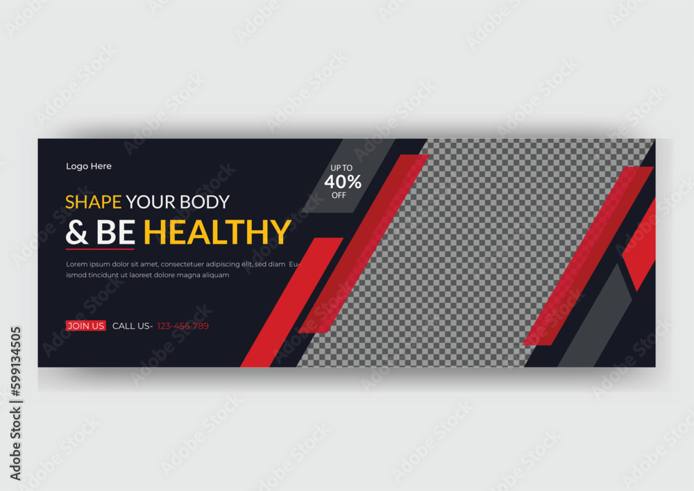 Gym and fitness training facebook cover banner promotion template