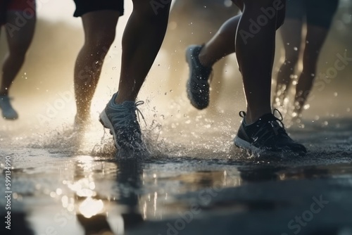 Joggers Running Through Water Background Generative AI