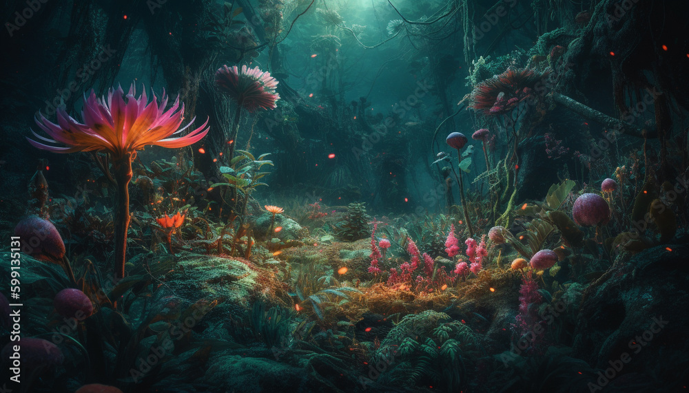 Obraz premium Deep sea diving reveals colorful underwater beauty generated by AI