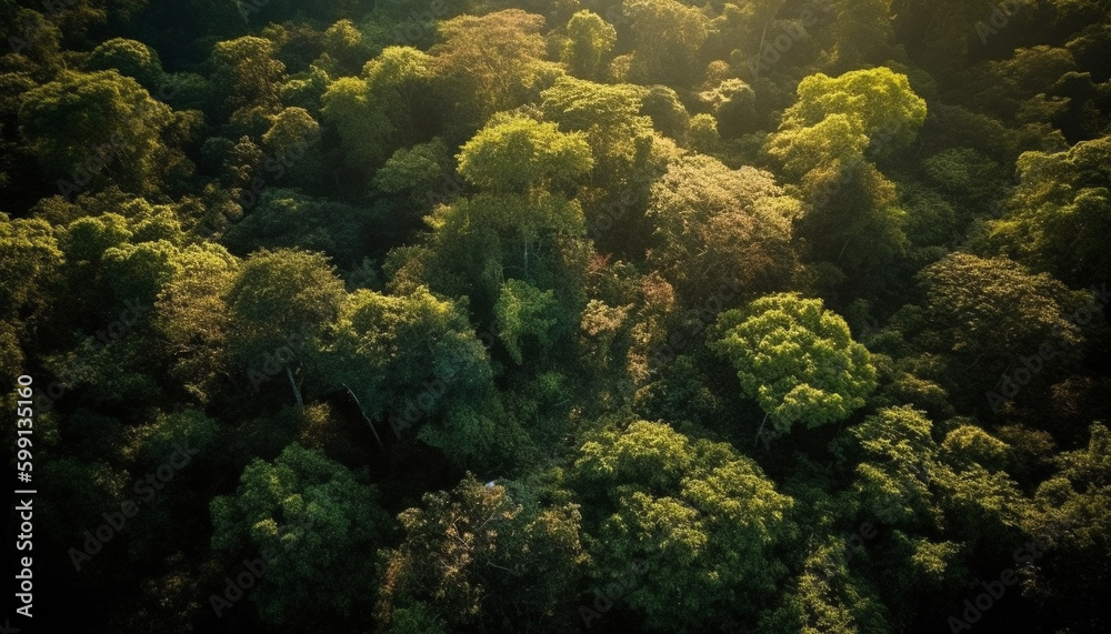 Green forest landscape with trees and grass generated by AI Green forest landscape with trees and grass generated by AI