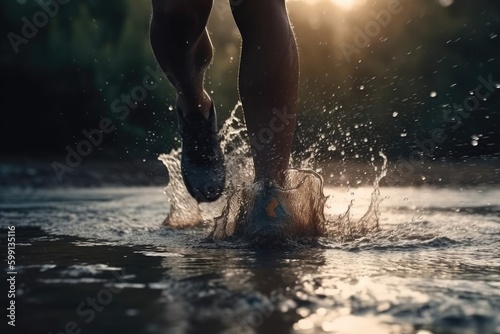 Jogger Jogging In Water Backdrop Generative AI