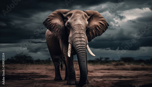 Majestic elephant standing in tranquil African savannah generated by AI © djvstock