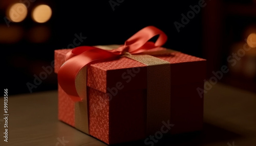 Wrapped gift box, shiny decoration, illuminated event generated by AI