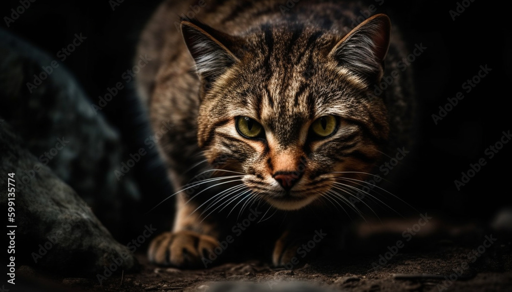 Cute kitten staring with alertness, playful curiosity generated by AI Cute kitten staring with alertness, playful curiosity generated by AI