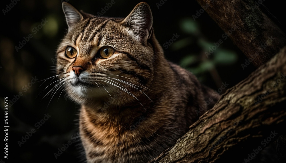 Cute kitten staring, nature beauty in foreground generated by AI Cute kitten staring, nature beauty in foreground generated by AI