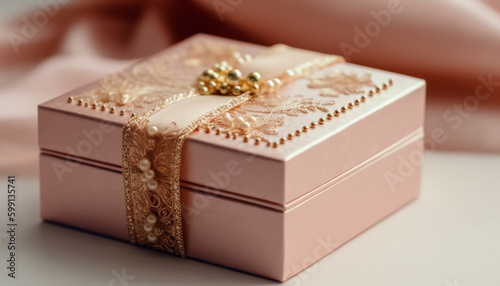 Wrapped in gold, a birthday gift box generated by AI © djvstock