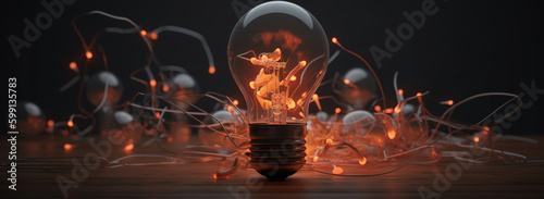 Creative concept. light bulb with glowing orange sparks. Generative Ai