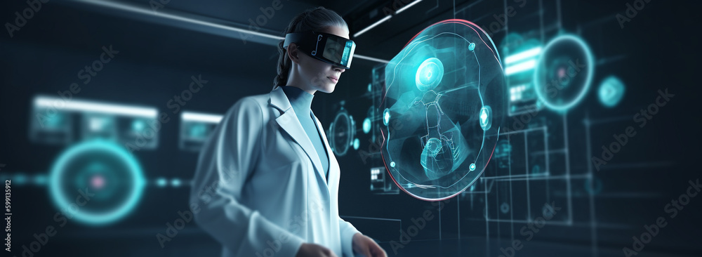 New opportunities in medicine. treatment with the help of computer and telecommunication technologies. scientist wearing a lab coat and goggles. Generative Ai