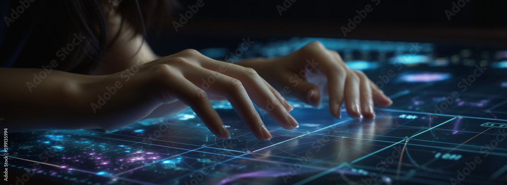 woman's hands are on a digital screen. Generative Ai
woman's hands are on a digital screen. Generative Ai