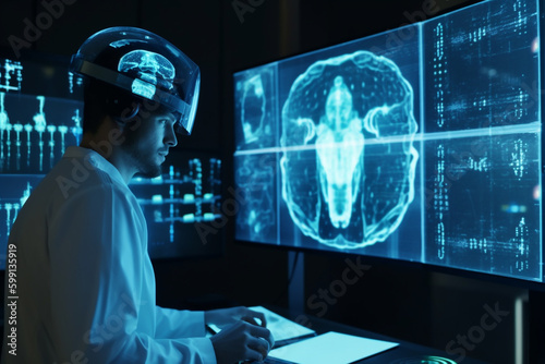 New opportunities in medicine. treatment with the help of computer and telecommunication technologies. doctor looking at computer screen. Generative Ai