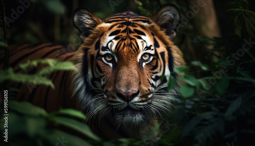 Bengal tiger staring  majestic beauty in nature generated by AI