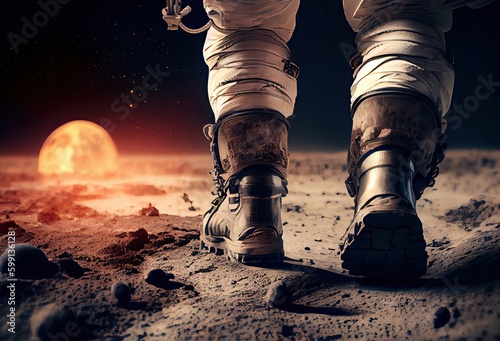 Astronaut Trekking On Planet Backdrop Generative AI