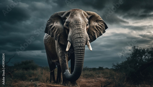 Majestic elephant walking in African wilderness area generated by AI