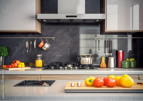 indoor or interior modern kitchen with Generative AI