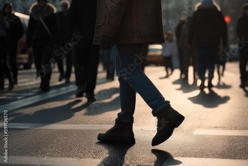 Man Crossing Street With Crowd Background Generative AI © Johnathan
