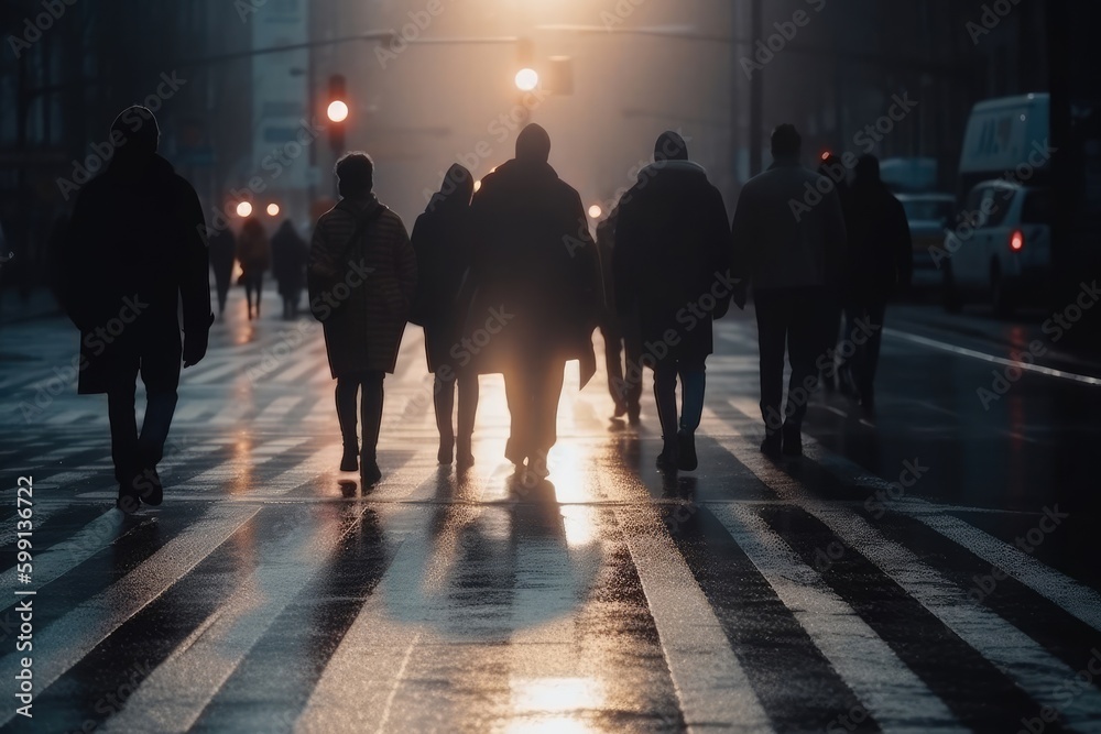People Crossing Street With People Backdrop Generative AI