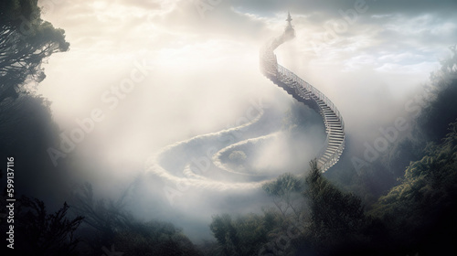 spiral stairs leading top nature fantasy Generative Ai