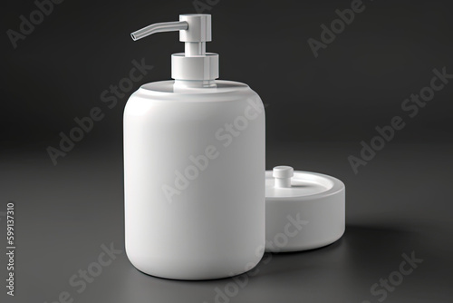 Blank white cosmetic skincare makeup, Cosmetic Dispenser Product Mockup, Cosmetic Bottle Set for cream, Blank plastic containers. 3d rendering. Generative Ai