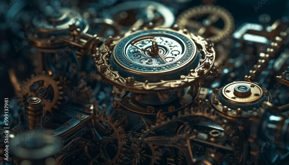 Metallic machinery parts in close up watch repair generated by AI