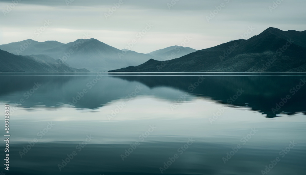 Majestic mountain range reflects tranquil scenery outdoors generated by AI Majestic mountain range reflects tranquil scenery outdoors generated by AI