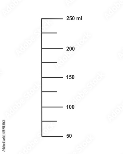 Scale with 200 ml liquid volume for measuring cups to preparing cooking or chemistry flasks isolated on white background. Vector outline illustration.