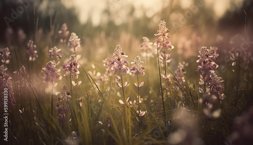 Wildflower meadow  purple beauty in nature bouquet generated by AI