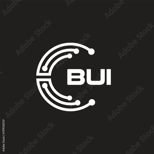 BUI letter technology logo design on black background. BUI creative initials letter IT logo concept. BUI setting shape design.
 photo