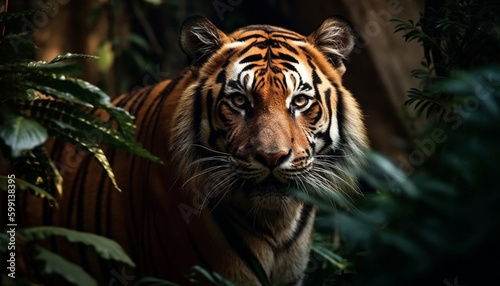 Bengal tiger staring  majestic beauty in nature generated by AI