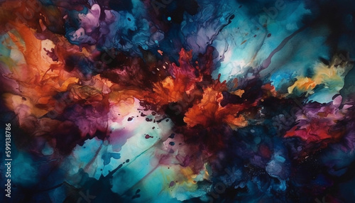 Vibrant colors splash chaotic watercolor painting mess generated by AI