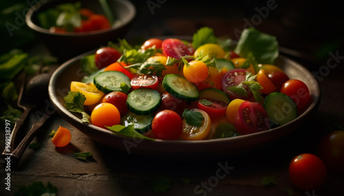 Fresh vegetarian salad with multi colored healthy ingredients generated by AI