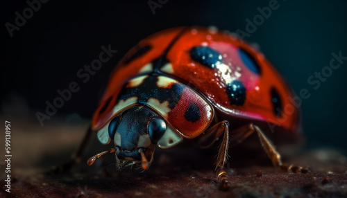 Spotted ladybug crawling on green plant leaf generated by AI © djvstock