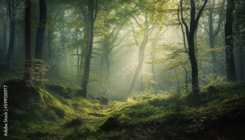Mysterious forest  spooky beauty in nature fantasy generated by AI