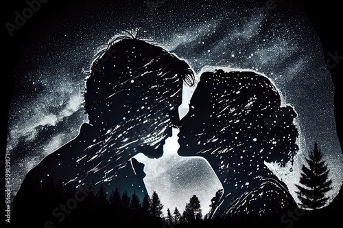 Romantic Winter Couple In Love Background Generative AI