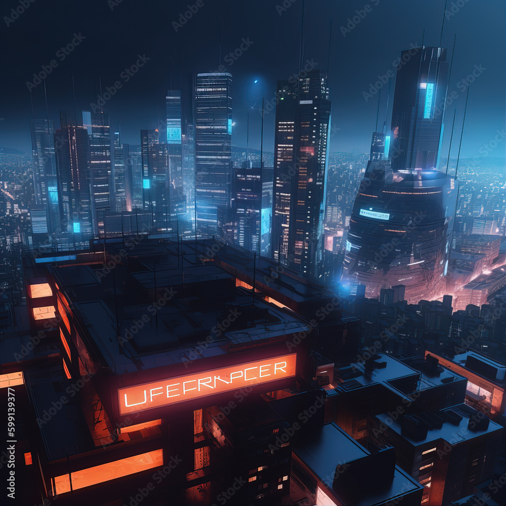 Cyberpunk style city night view,created with Generative AI tecnology.