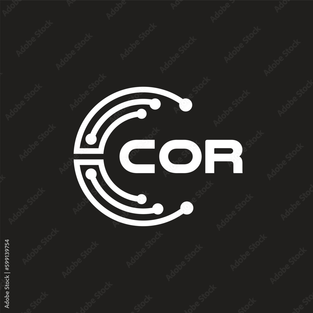 COR letter technology logo design on black background. COR creative initials letter IT logo concept. COR letter design.	
