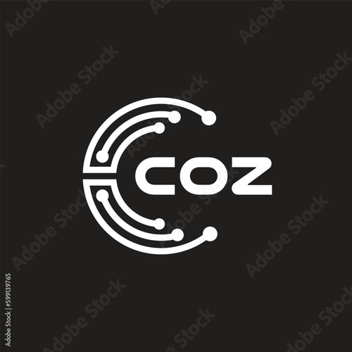 COZ letter technology logo design on black background. COZ creative initials letter IT logo concept. COZ letter design.	
