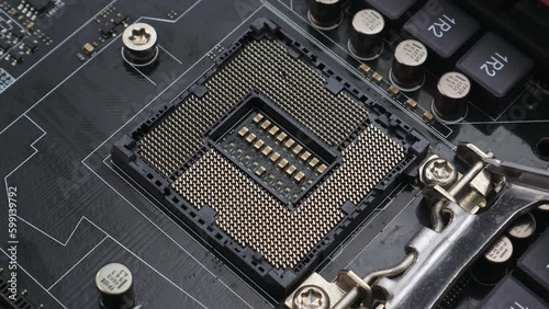 Macro footage of a desktop micro processor CPU slot  
 photo