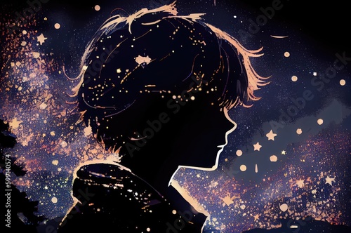 Boy Dreaming At Night Starry Sky Generative AI