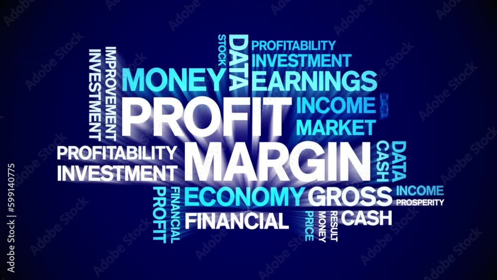 Profit Margin animated tag word cloud;text design animation kinetic typography seamless loop.