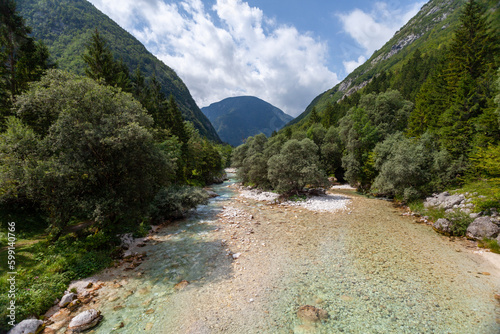 A view of the Soča river in north-eastern Slovenia, Europe.