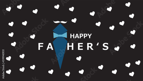 Illustration of a father's day theme black background with a white heart and tie icon.For poster abstract father' day.