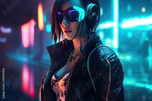 Cyberpunk Female In The City Backdrop Generative AI