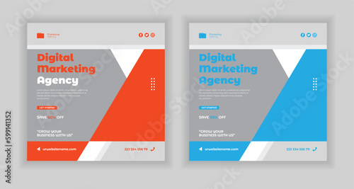 Digital marketing banner design template and social media post template. Social media bundle design template.
