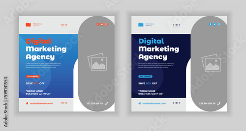 Digital marketing banner design template and social media post template. Social media bundle design template.