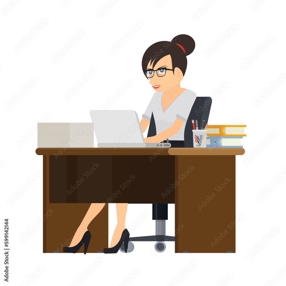 Office worker. Busy accountant works with reporting, vector illustration Office worker. Busy accountant works with reporting, vector illustration