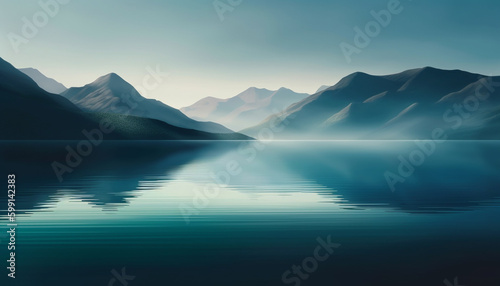 Tranquil scene of mountain range reflecting in water generated by AI
