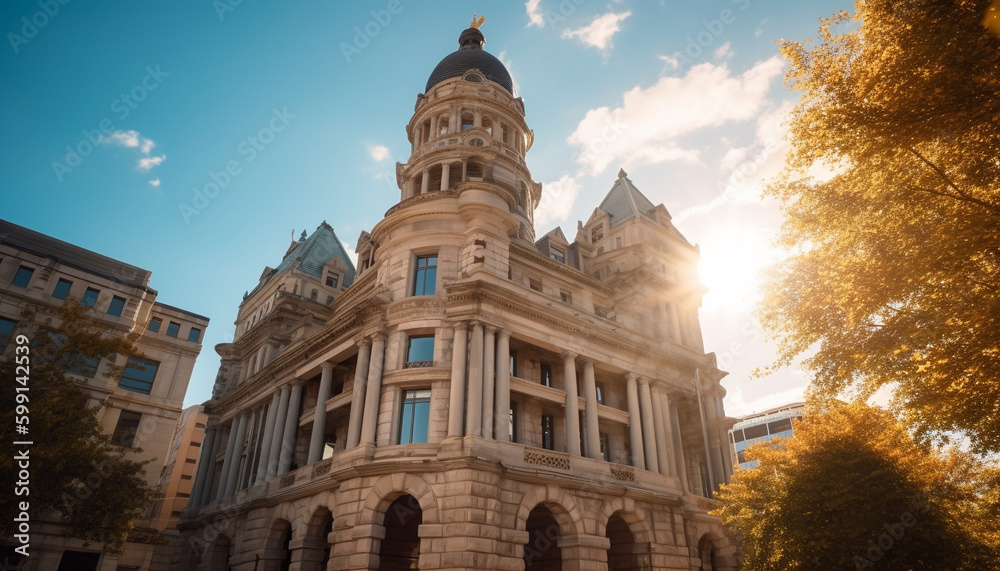 Naklejka premium Illuminated government building symbolizes city rich history generated by AI