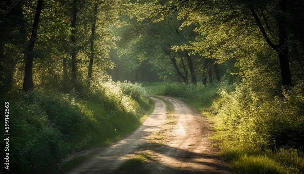 Obraz premium Autumn leaves on country road, vibrant colors generated by AI