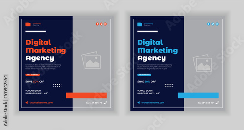 Digital marketing banner design template and social media post template. Social media bundle design template.