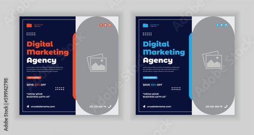 Digital marketing banner design template and social media post template. Social media bundle design template.